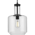 PROGRESS LIGHTING P500230-031 Matte Black Latrobe Collection One-Light Matte Black Clear Glass Coastal Pendant Light