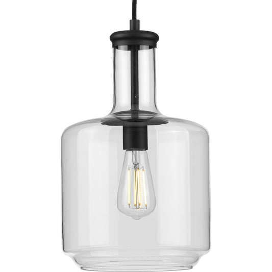 PROGRESS LIGHTING P500230-031 Matte Black Latrobe Collection One-Light Matte Black Clear Glass Coastal Pendant Light