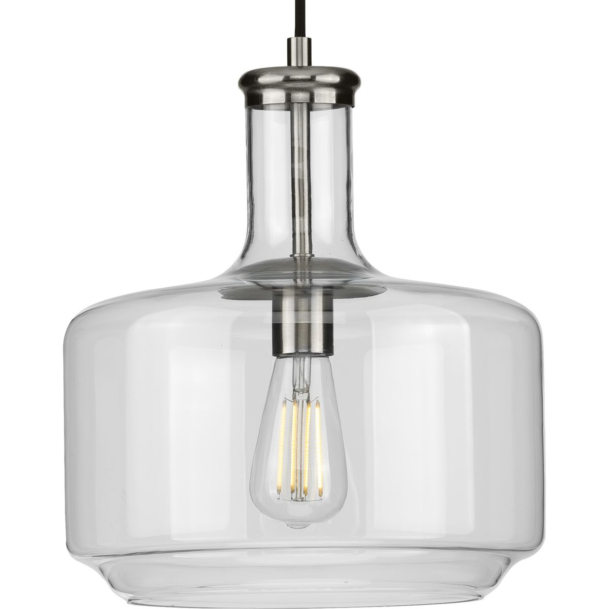 PROGRESS LIGHTING P500231-009 Brushed Nickel Latrobe Collection One-Light Brushed Nickel Clear Glass Coastal Pendant Light
