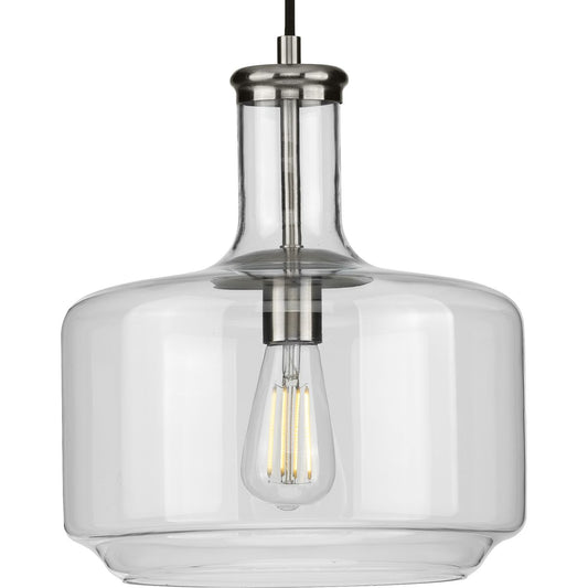 PROGRESS LIGHTING P500231-009 Brushed Nickel Latrobe Collection One-Light Brushed Nickel Clear Glass Coastal Pendant Light