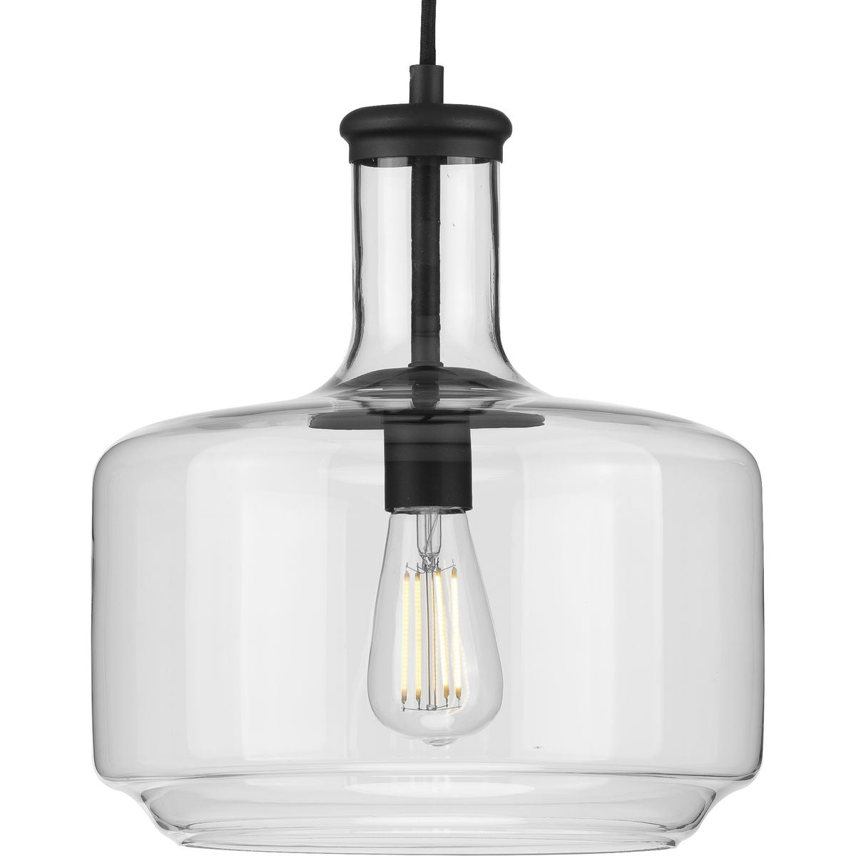 PROGRESS LIGHTING P500231-031 Matte Black Latrobe Collection One-Light Matte Black Clear Glass Coastal Pendant Light