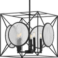 PROGRESS LIGHTING P500233-031 Matte Black Cumberland Collection Five-Light Matte Black Clear Seeded Glass Farmhouse Pendant Light