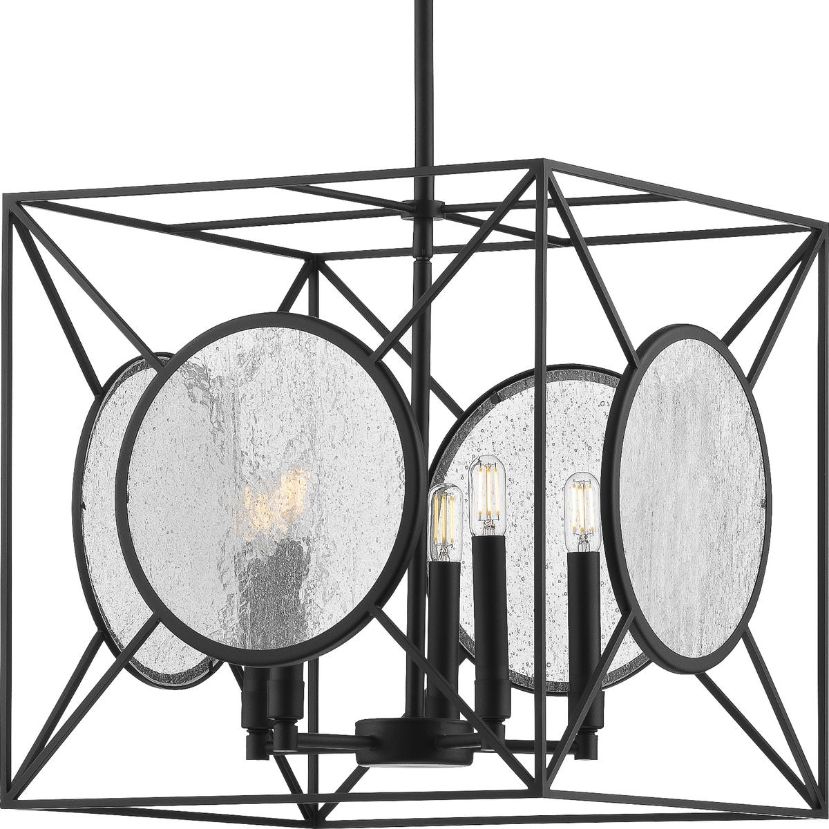 PROGRESS LIGHTING P500233-031 Matte Black Cumberland Collection Five-Light Matte Black Clear Seeded Glass Farmhouse Pendant Light
