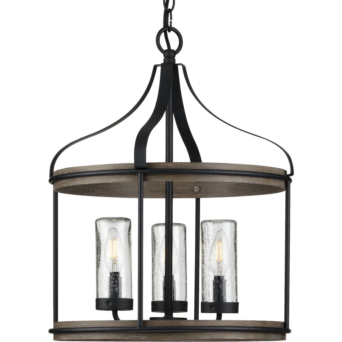 PROGRESS LIGHTING P500235-031 Matte Black Brenham Collection Black Three-Light Outdoor Pendant