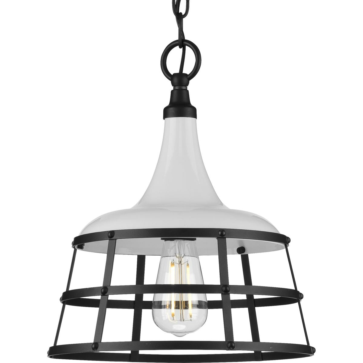PROGRESS LIGHTING P500236-030 White Bastille Collection One-Light White Coastal Pendant Light