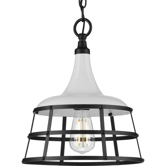 PROGRESS LIGHTING P500236-030 White Bastille Collection One-Light White Coastal Pendant Light