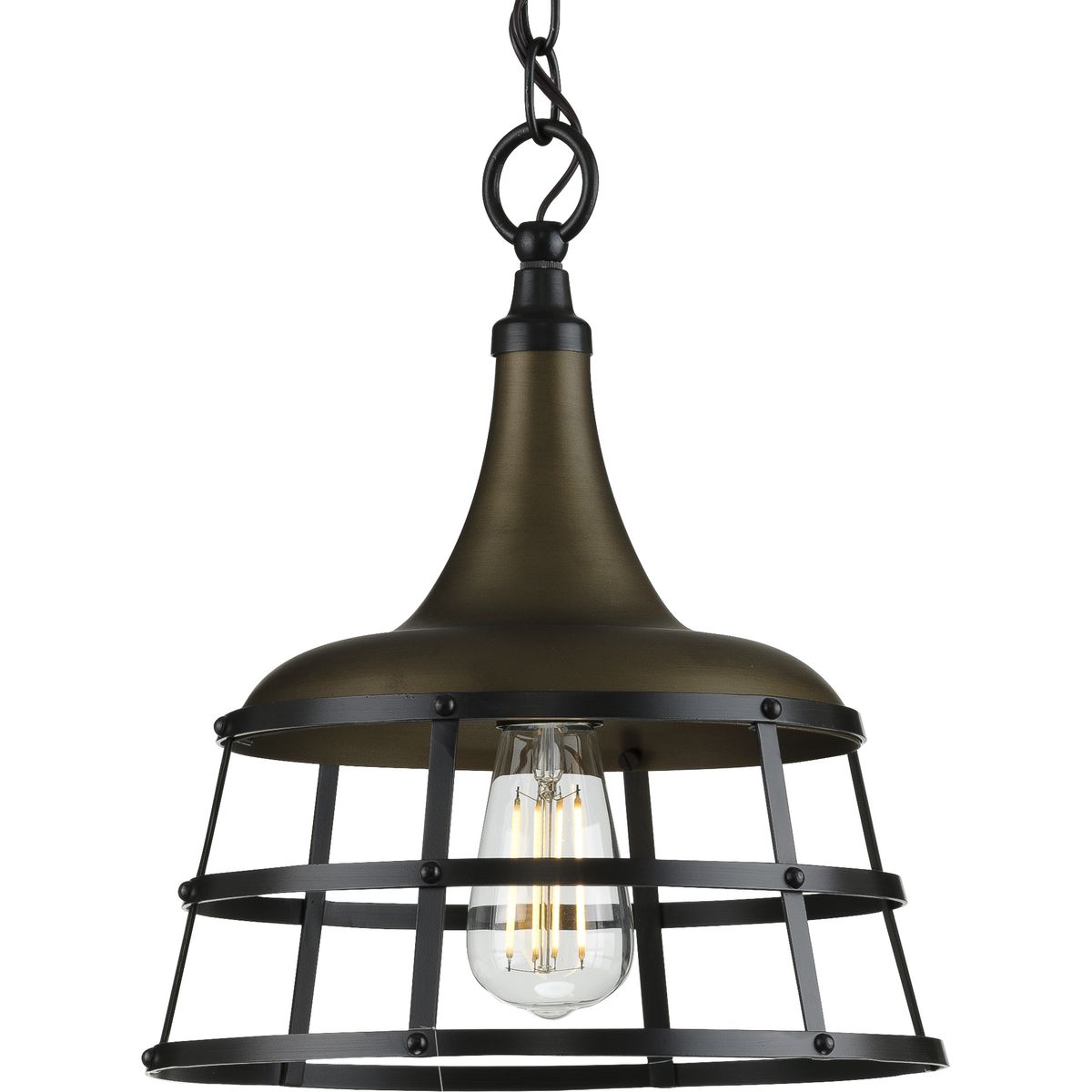 PROGRESS LIGHTING P500236-161 Aged Brass Bastille Collection One-Light Aged Brass Coastal Pendant Light