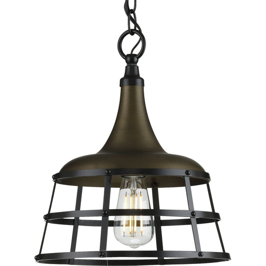 PROGRESS LIGHTING P500236-161 Aged Brass Bastille Collection One-Light Aged Brass Coastal Pendant Light