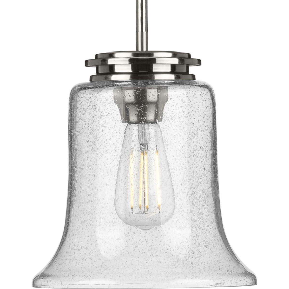 PROGRESS LIGHTING P500238-009 Brushed Nickel Winslett Collection One-Light Brushed Nickel Clear Seeded Glass Coastal Pendant Light