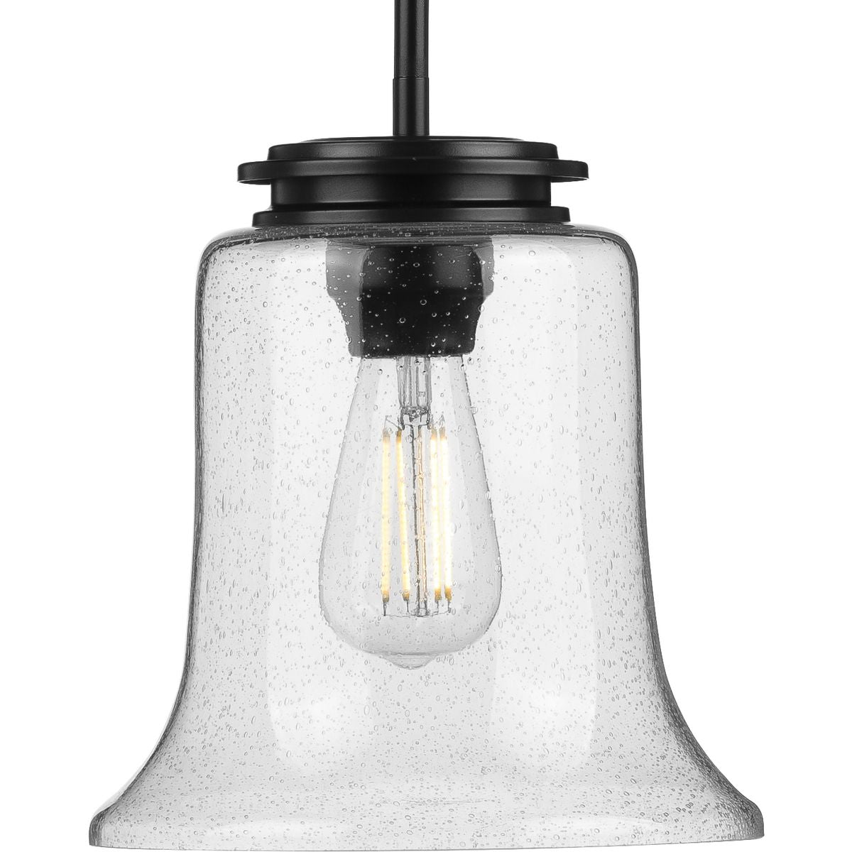 PROGRESS LIGHTING P500238-031 Matte Black Winslett Collection One-Light Matte Black Clear Seeded Glass Coastal Pendant Light