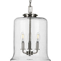 PROGRESS LIGHTING P500239-009 Brushed Nickel Winslett Collection Three-Light Brushed Nickel Clear Seeded Glass Coastal Pendant Light