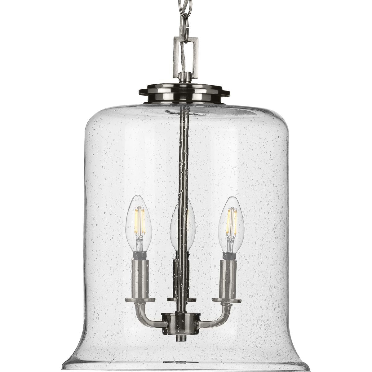 PROGRESS LIGHTING P500239-009 Brushed Nickel Winslett Collection Three-Light Brushed Nickel Clear Seeded Glass Coastal Pendant Light
