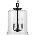 PROGRESS LIGHTING P500239-031 Matte Black Winslett Collection Three-Light Matte Black Clear Seeded Glass Coastal Pendant Light