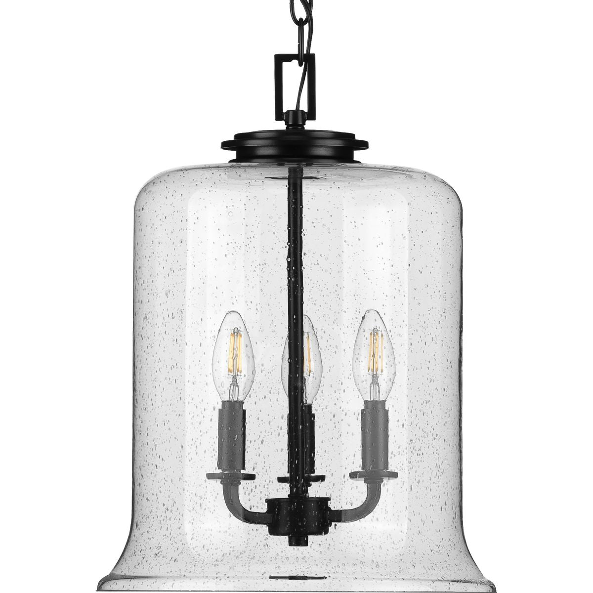 PROGRESS LIGHTING P500239-031 Matte Black Winslett Collection Three-Light Matte Black Clear Seeded Glass Coastal Pendant Light