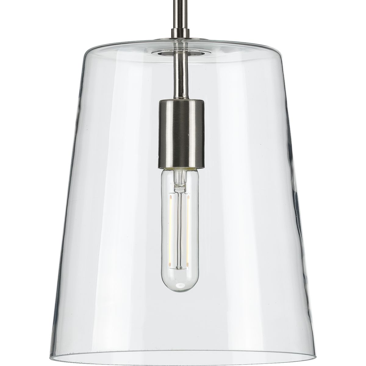 PROGRESS LIGHTING P500241-009 Brushed Nickel Clarion Collection One-Light Brushed Nickel Clear Glass Coastal Pendant Light