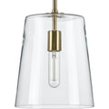 PROGRESS LIGHTING P500241-012 Satin Brass Clarion Collection One-Light Satin Brass Clear Glass Coastal Pendant Light
