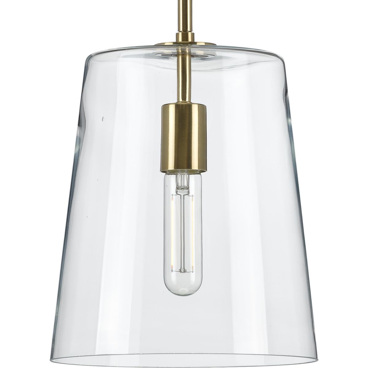 PROGRESS LIGHTING P500241-012 Satin Brass Clarion Collection One-Light Satin Brass Clear Glass Coastal Pendant Light