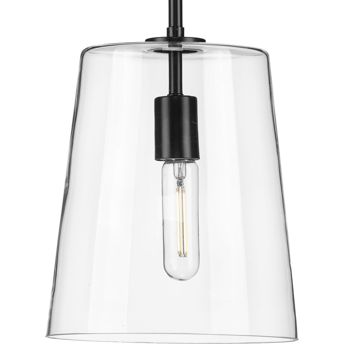 PROGRESS LIGHTING P500241-031 Matte Black Clarion Collection One-Light Matte Black Clear Glass Coastal Pendant Light