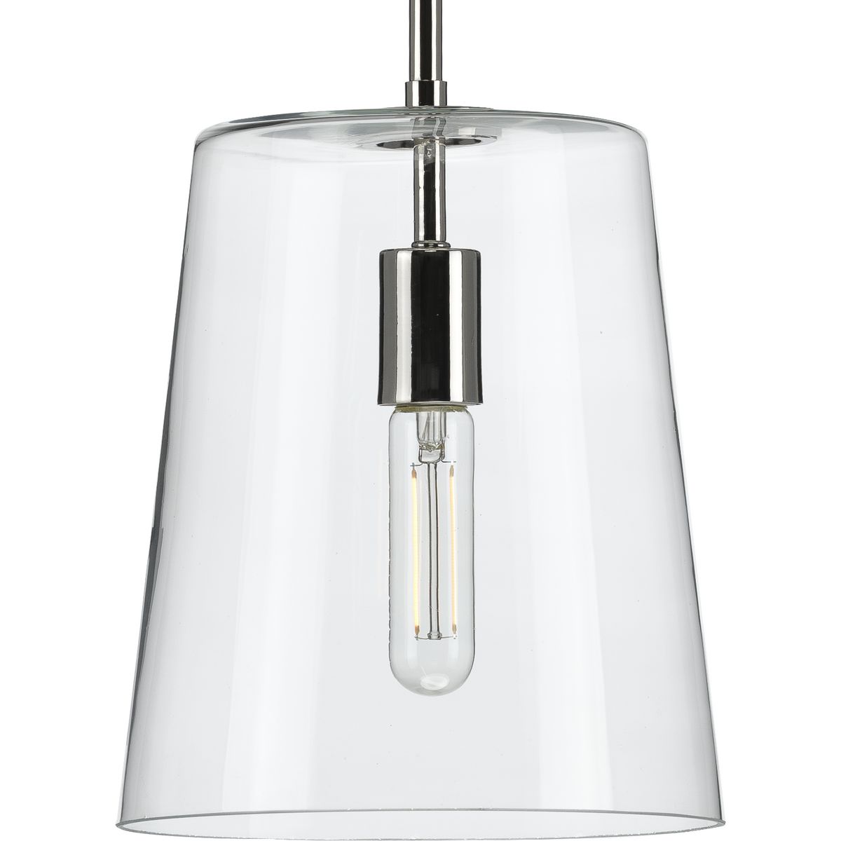 PROGRESS LIGHTING P500241-104 Polished Nickel Clarion Collection One-Light Polished Nickel Clear Glass Coastal Pendant Light