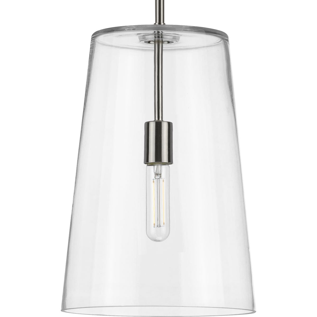 PROGRESS LIGHTING P500242-009 Brushed Nickel Clarion Collection One-Light Brushed Nickel Clear Glass Coastal Pendant Light
