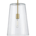 PROGRESS LIGHTING P500242-012 Satin Brass Clarion Collection One-Light Satin Brass Clear Glass Coastal Pendant Light