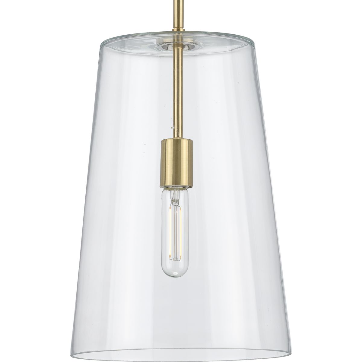 PROGRESS LIGHTING P500242-012 Satin Brass Clarion Collection One-Light Satin Brass Clear Glass Coastal Pendant Light