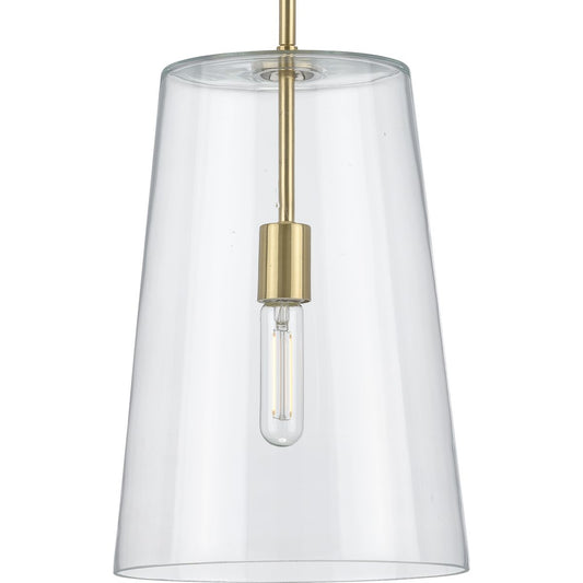 PROGRESS LIGHTING P500242-012 Satin Brass Clarion Collection One-Light Satin Brass Clear Glass Coastal Pendant Light
