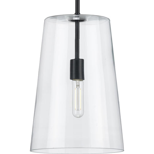 PROGRESS LIGHTING P500242-031 Matte Black Clarion Collection One-Light Matte Black Clear Glass Coastal Pendant Light