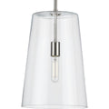 PROGRESS LIGHTING P500242-104 Polished Nickel Clarion Collection One-Light Polished Nickel Clear Glass Coastal Pendant Light