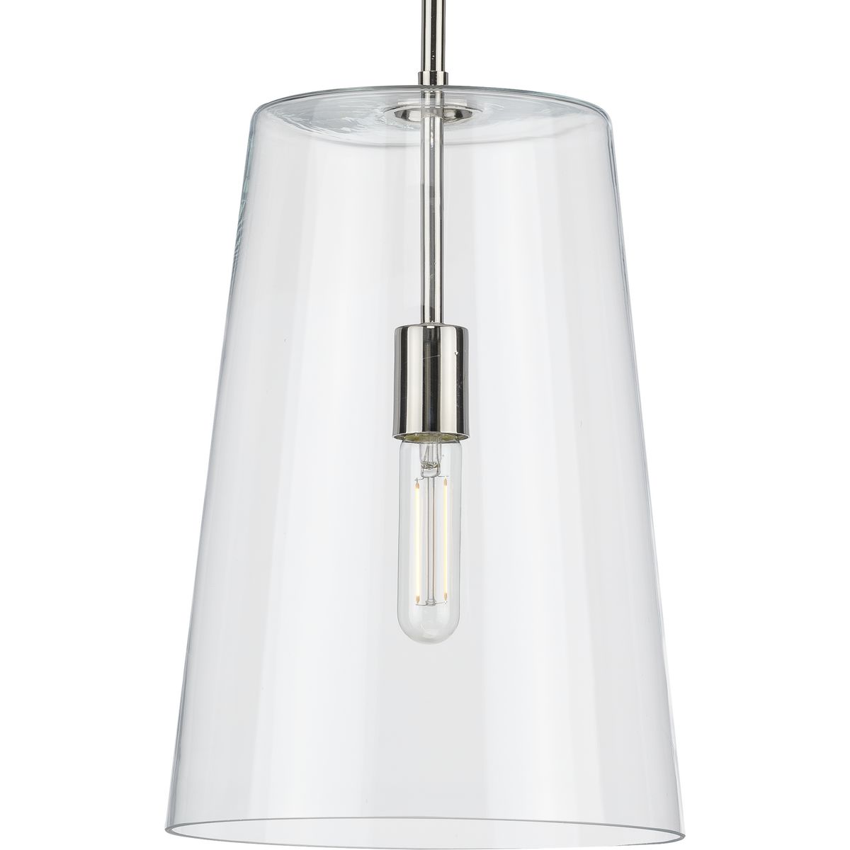 PROGRESS LIGHTING P500242-104 Polished Nickel Clarion Collection One-Light Polished Nickel Clear Glass Coastal Pendant Light