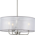 PROGRESS LIGHTING P500243-009 Brushed Nickel Riley Collection Three-Light Brushed Nickel Organza Shade New Traditional Pendant Light