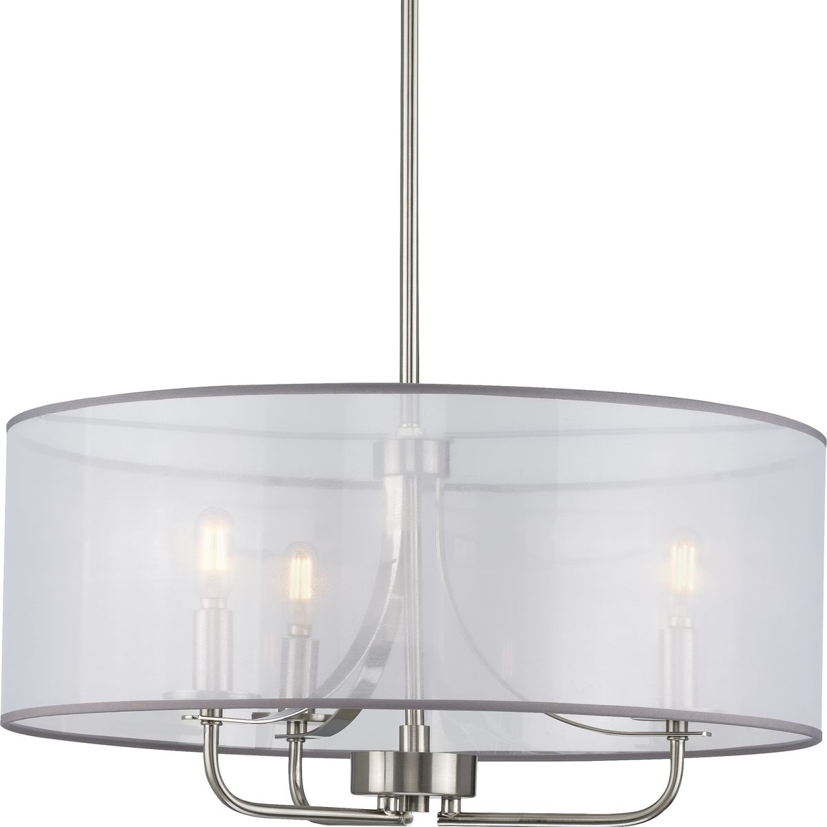 PROGRESS LIGHTING P500243-009 Brushed Nickel Riley Collection Three-Light Brushed Nickel Organza Shade New Traditional Pendant Light