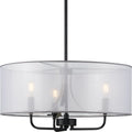 PROGRESS LIGHTING P500243-031 Matte Black Riley Collection Three-Light Matte Black Organza Shade New Traditional Pendant Light