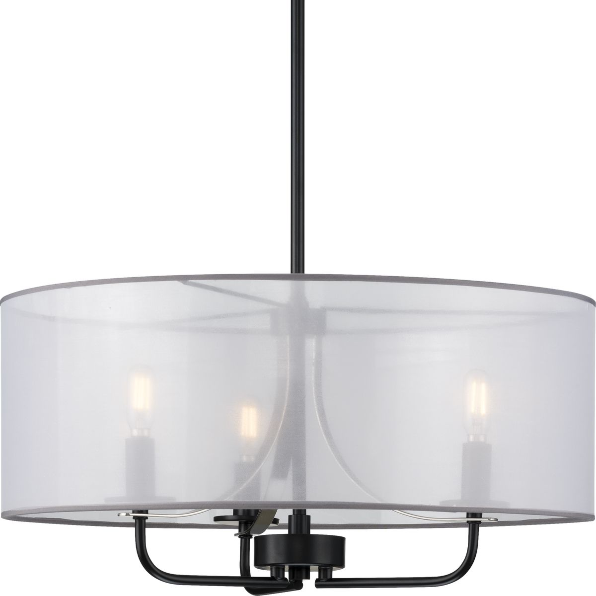 PROGRESS LIGHTING P500243-031 Matte Black Riley Collection Three-Light Matte Black Organza Shade New Traditional Pendant Light