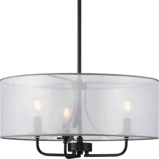 PROGRESS LIGHTING P500243-031 Matte Black Riley Collection Three-Light Matte Black Organza Shade New Traditional Pendant Light