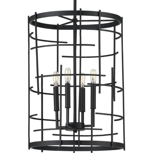 PROGRESS LIGHTING P500248-031 Textured Black Torres Collection Black Four-Light Foyer