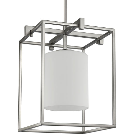 PROGRESS LIGHTING P500274-009 Brushed Nickel Chadwick Collection One-Light Brushed Nickel Etched Opal Glass Modern Pendant Light