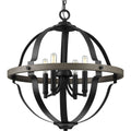 PROGRESS LIGHTING P500278-031 Matte Black Lockhart Collection Four-Light Matte Black/Aged Oak Farmhouse Style Hanging Pendant Light