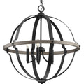 PROGRESS LIGHTING P500279-031 Matte Black Lockhart Collection Five-Light Matte Black/Aged Oak Farmhouse Style Hanging Pendant Light