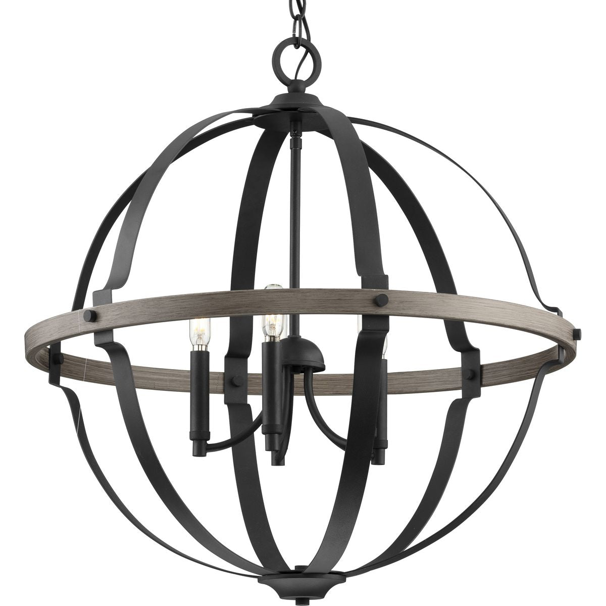 PROGRESS LIGHTING P500279-031 Matte Black Lockhart Collection Five-Light Matte Black/Aged Oak Farmhouse Style Hanging Pendant Light