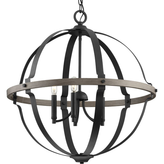 PROGRESS LIGHTING P500279-031 Matte Black Lockhart Collection Five-Light Matte Black/Aged Oak Farmhouse Style Hanging Pendant Light