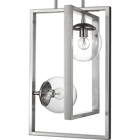 PROGRESS LIGHTING P500284-009 Brushed Nickel Atwell Collection Two-Light Brushed Nickel Clear Glass Luxe Pendant Light