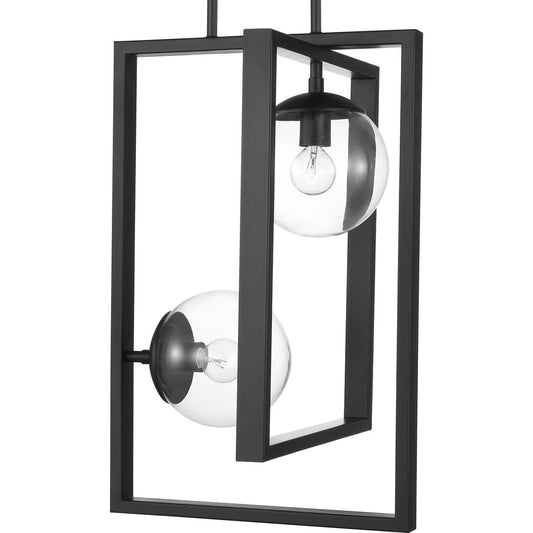 PROGRESS LIGHTING P500284-031 Matte Black Atwell Collection Two-Light Matte Black Clear Glass Luxe Pendant Light
