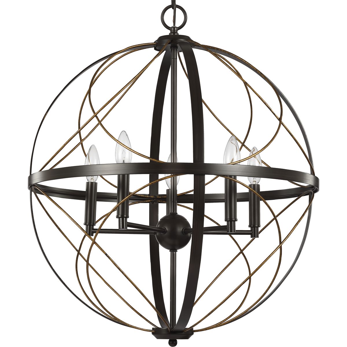PROGRESS LIGHTING P500287-020 Antique Bronze Brandywine Collection Five-Light Antique Bronze Farmhouse Pendant Light