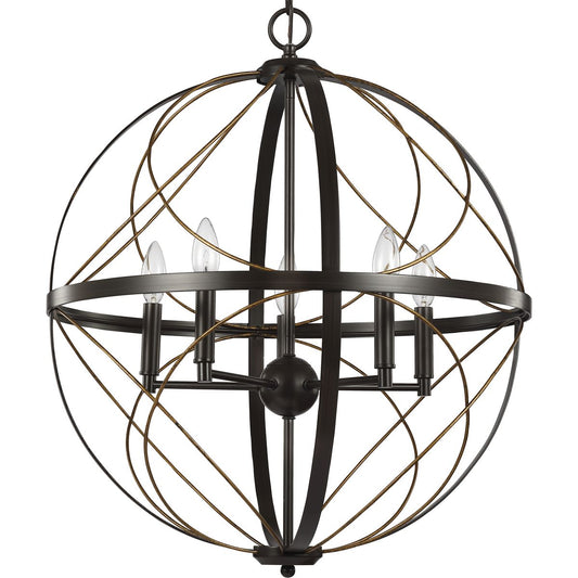 PROGRESS LIGHTING P500287-020 Antique Bronze Brandywine Collection Five-Light Antique Bronze Farmhouse Pendant Light
