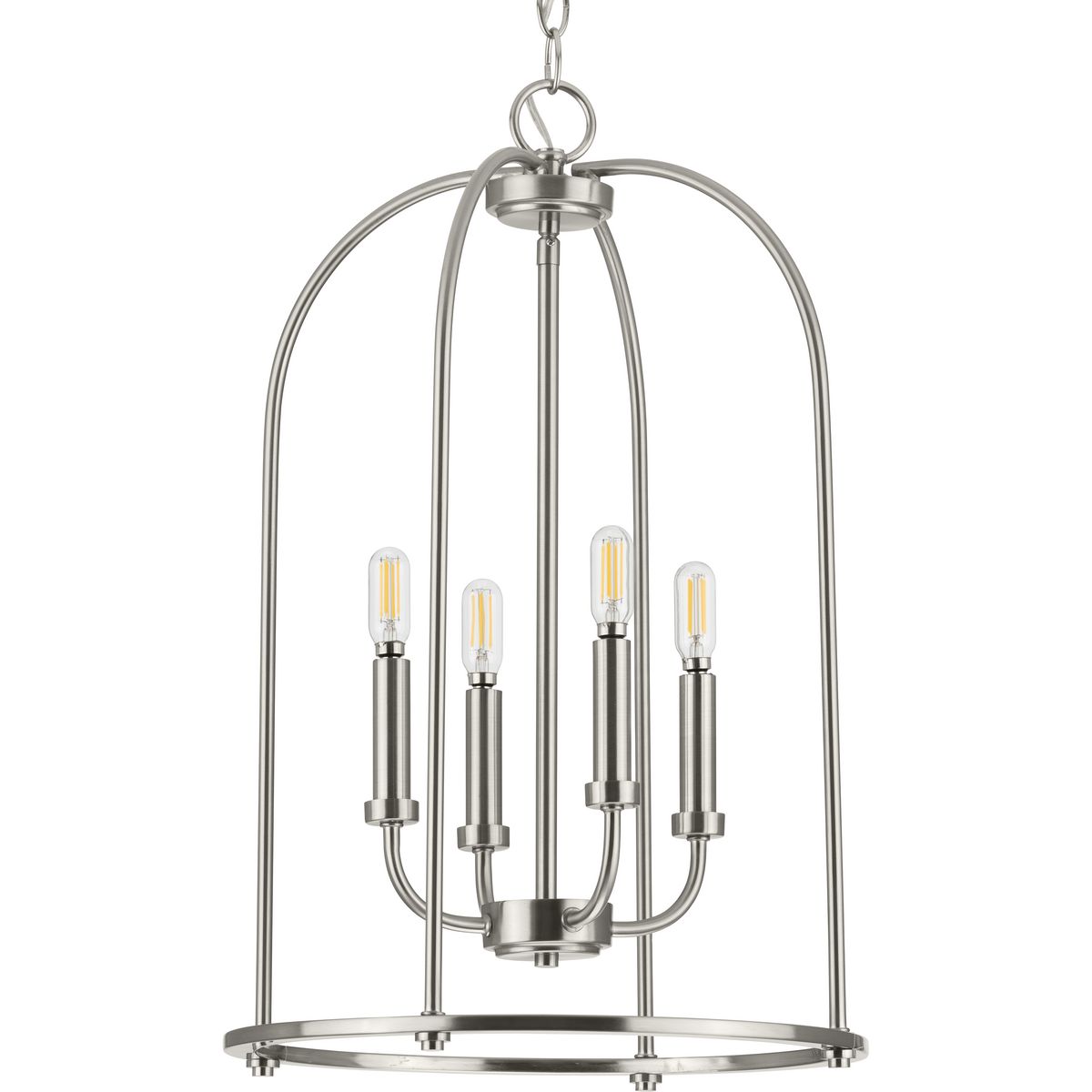 PROGRESS LIGHTING P500302-009 Brushed Nickel Leyden Collection Four-Light Brushed Nickel Farmhouse Style Foyer Pendant Light