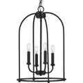 PROGRESS LIGHTING P500302-031 Matte Black Leyden Collection Four-Light Matte Black Farmhouse Style Foyer Pendant Light
