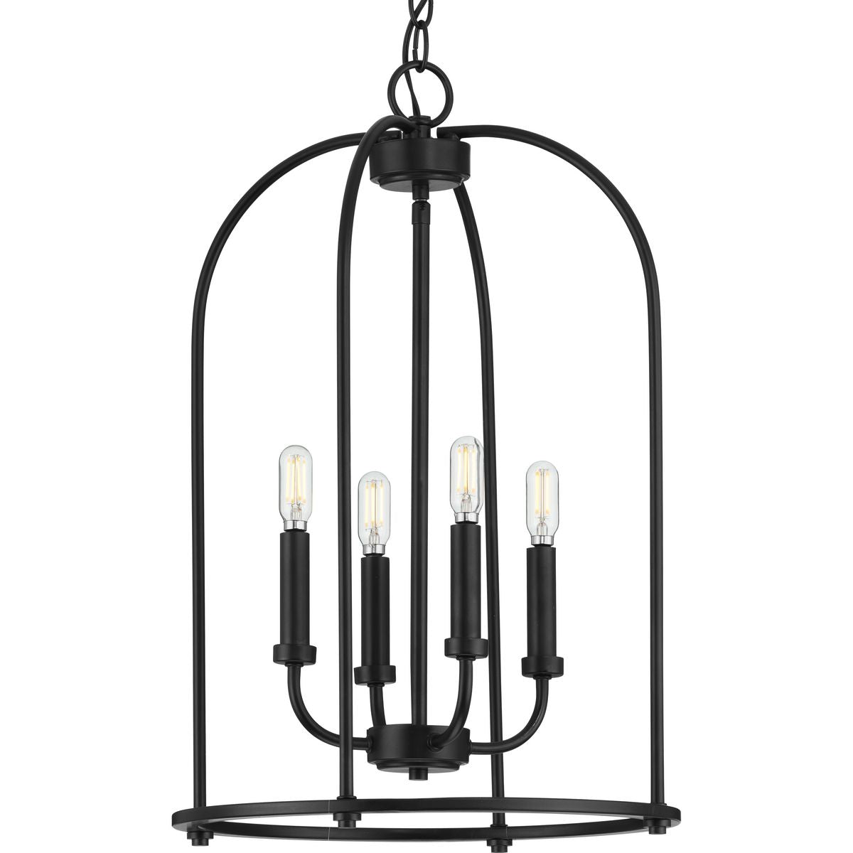 PROGRESS LIGHTING P500302-031 Matte Black Leyden Collection Four-Light Matte Black Farmhouse Style Foyer Pendant Light