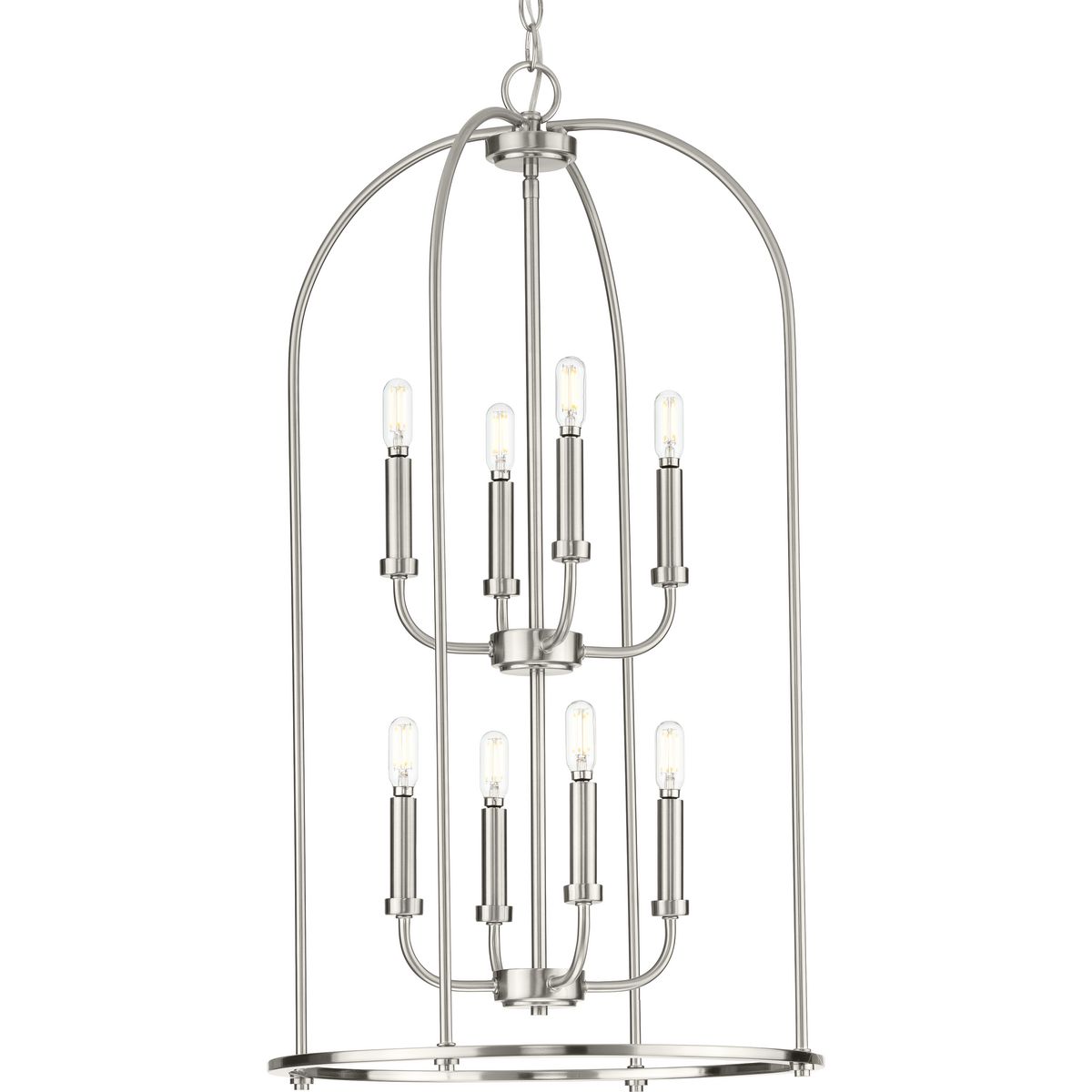 PROGRESS LIGHTING P500303-009 Brushed Nickel Leyden Collection Eight-Light Brushed Nickel Farmhouse Style Foyer Pendant Light