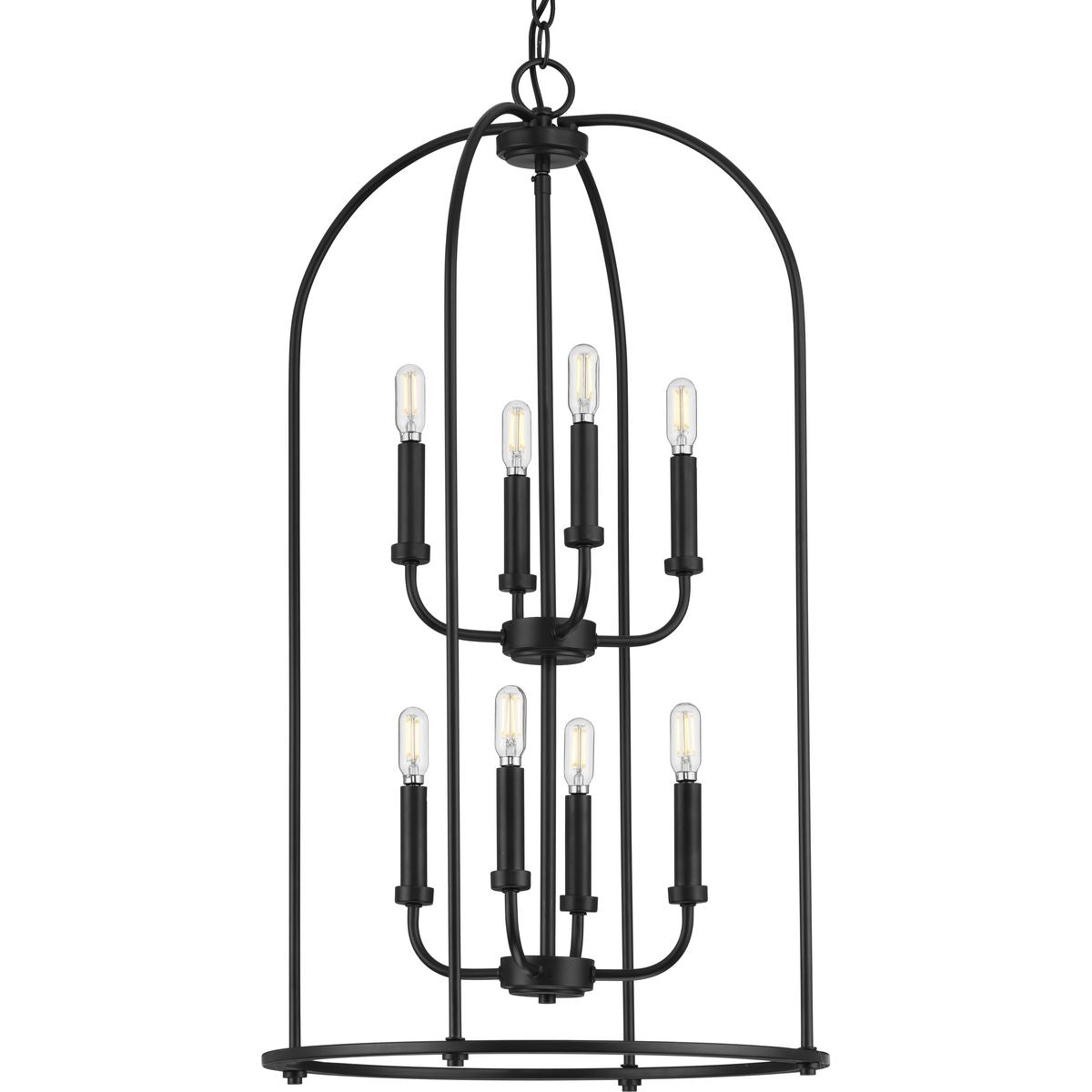 PROGRESS LIGHTING P500303-031 Matte Black Leyden Collection Eight-Light Matte Black Farmhouse Style Foyer Pendant Light